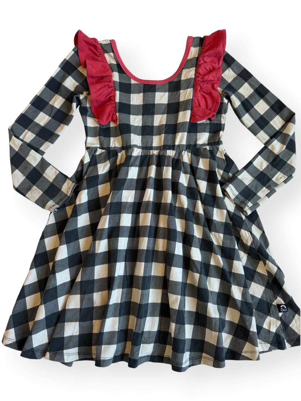 RAGS Black & White Holiday Plaid Ruffle xDress Size 7/8 Girls